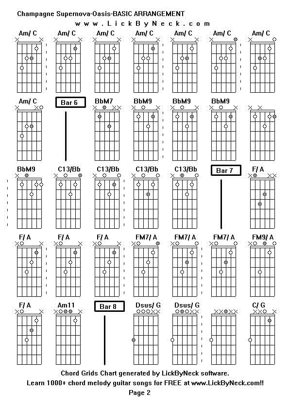 Chord Grids Chart of chord melody fingerstyle guitar song-Champagne Supernova-Oasis-BASIC ARRANGEMENT,generated by LickByNeck software.